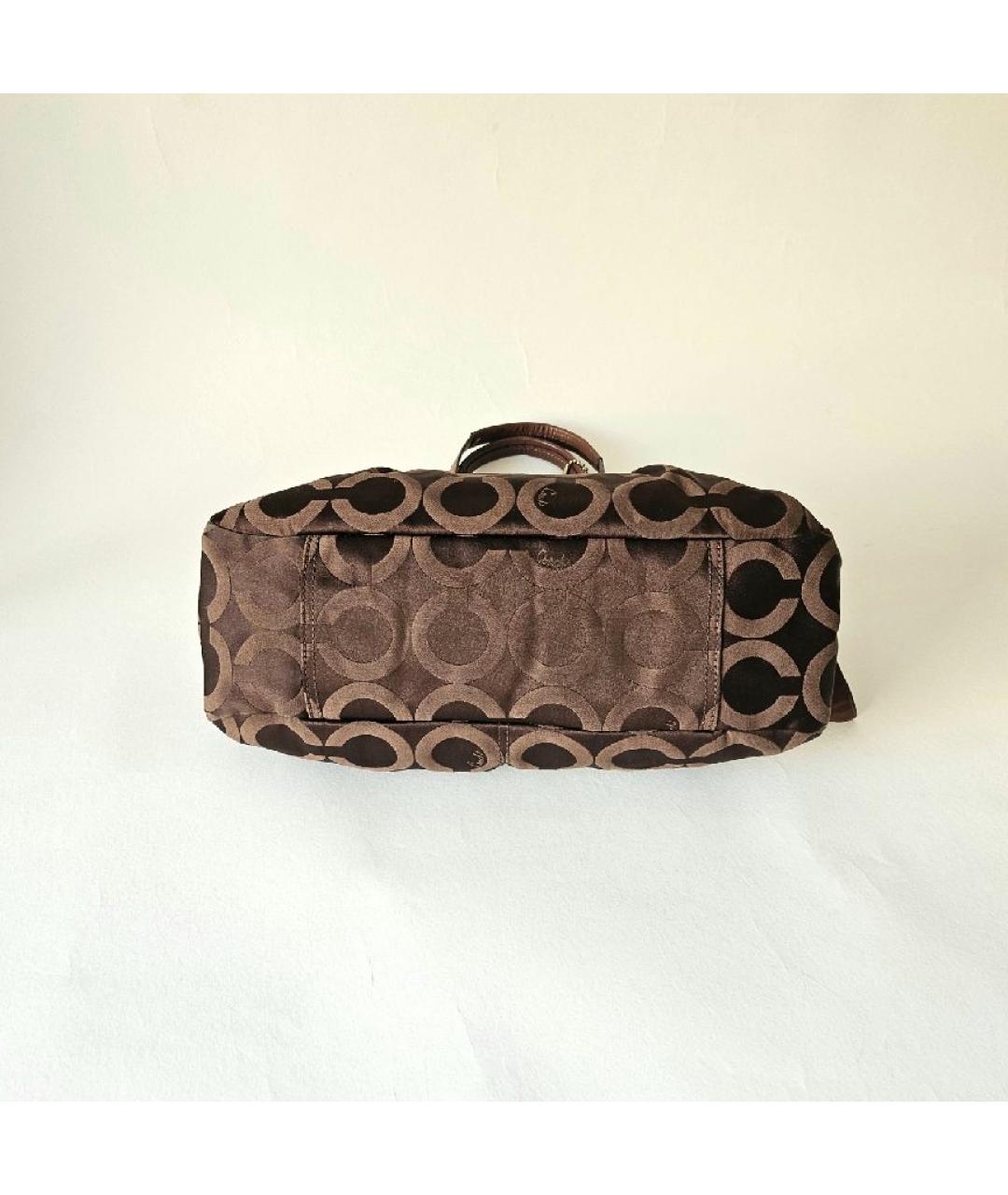 COACH Коричневая тканевая сумка с короткими ручками, фото 6