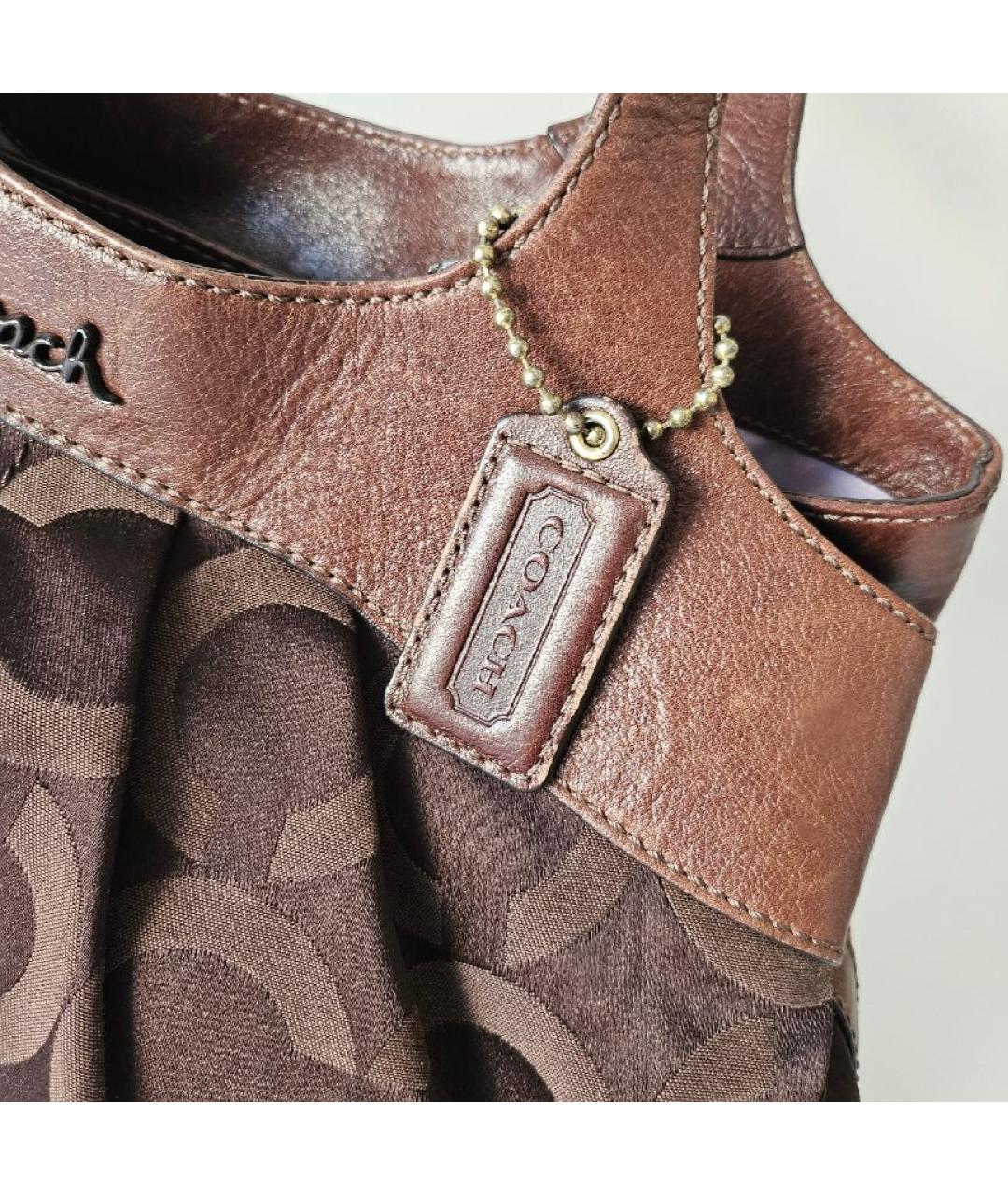 COACH Коричневая тканевая сумка с короткими ручками, фото 4