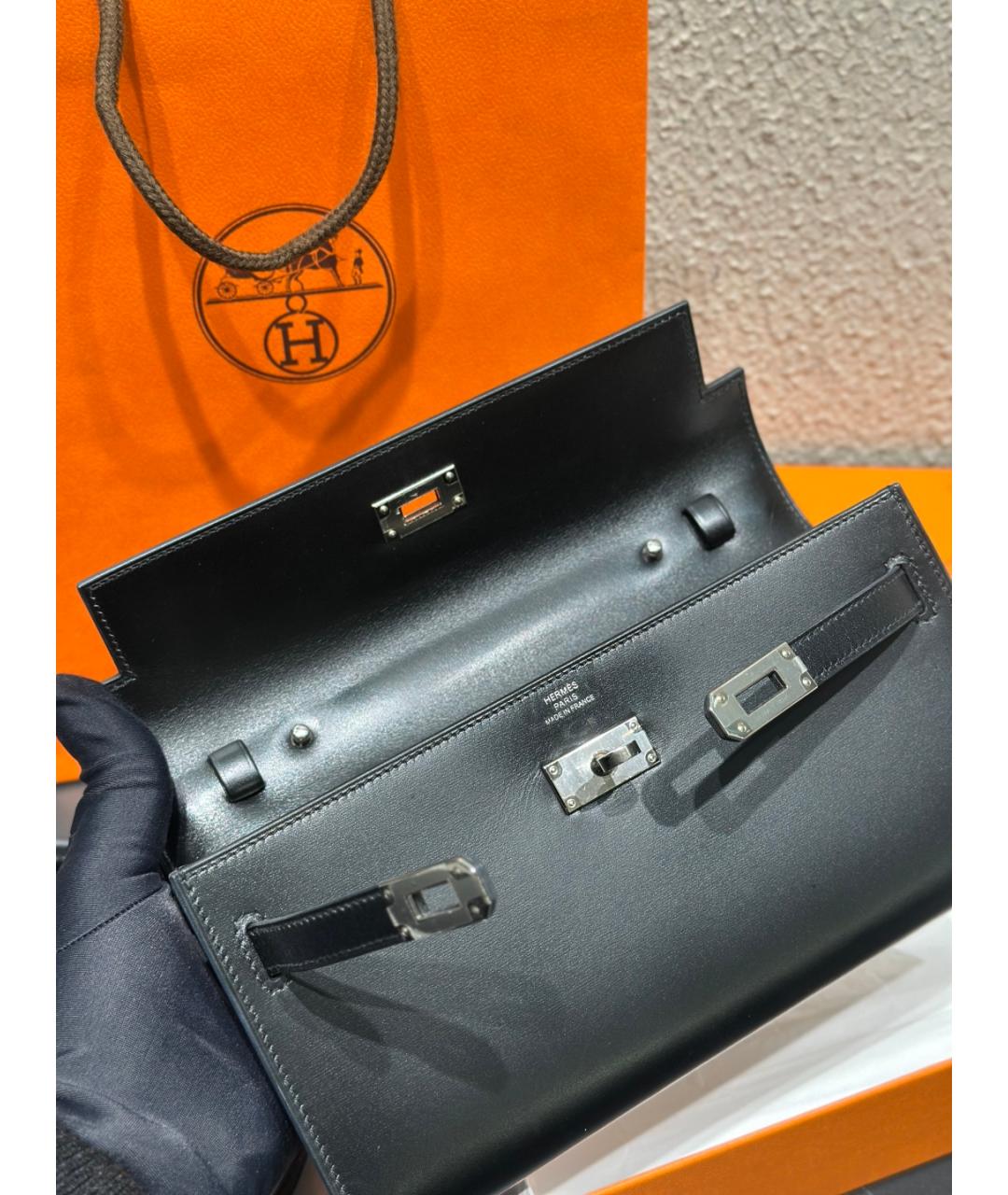 HERMES Черная кожаная сумка через плечо, фото 6