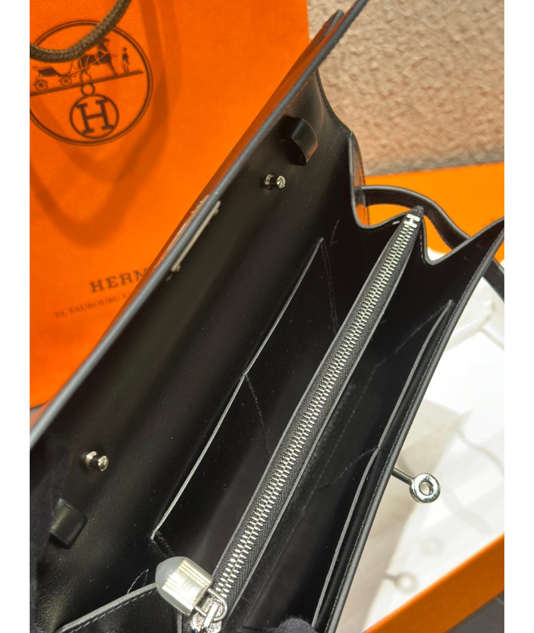 HERMES Черная кожаная сумка через плечо, фото 7