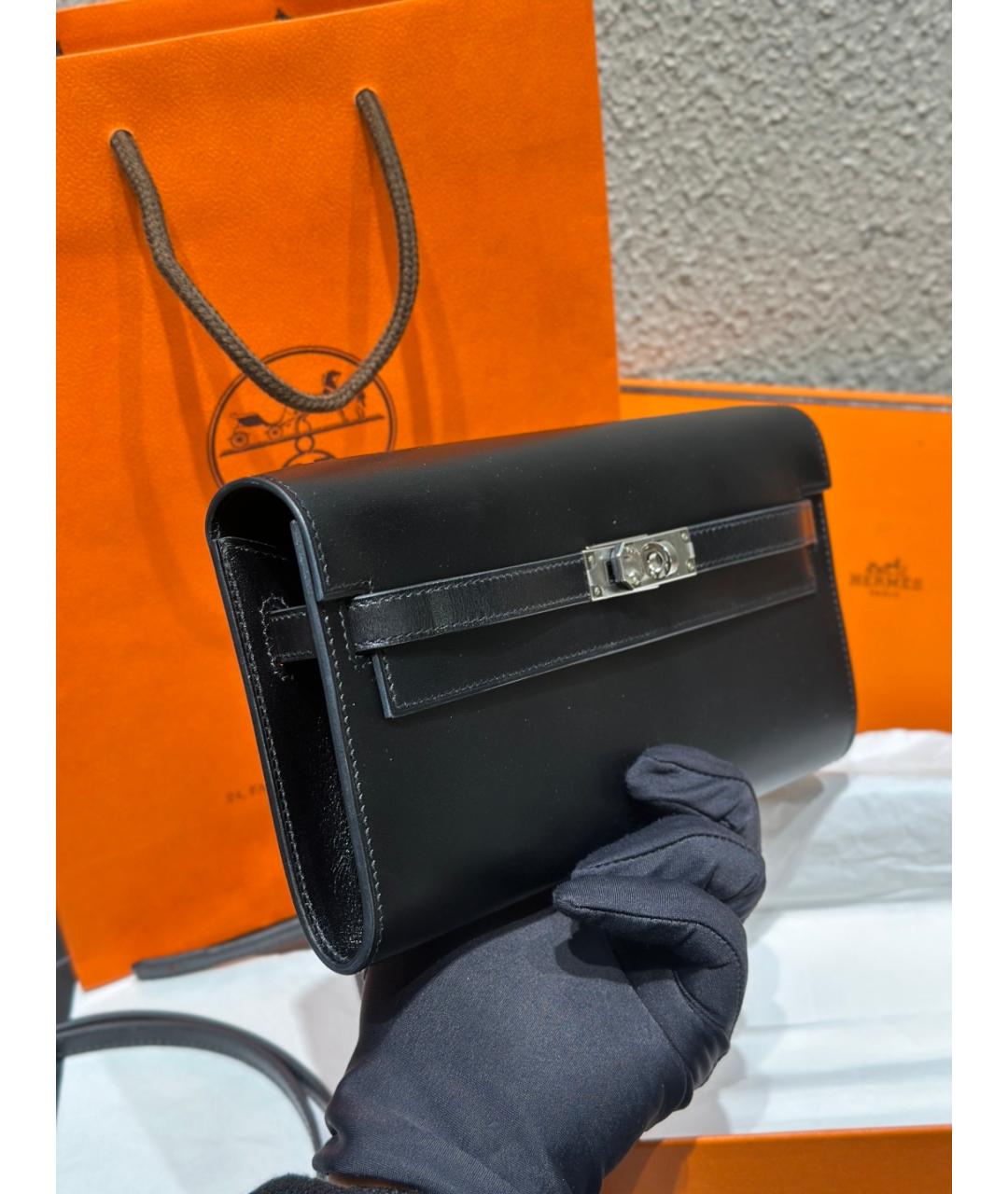 HERMES Черная кожаная сумка через плечо, фото 4