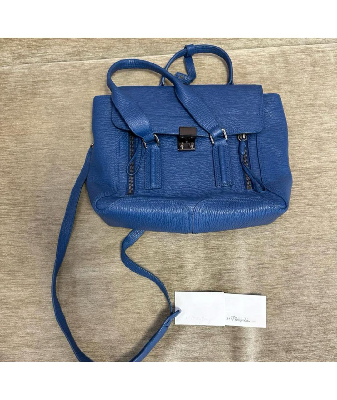 3.1 PHILLIP LIM Синяя кожаная сумка с короткими ручками, фото 5