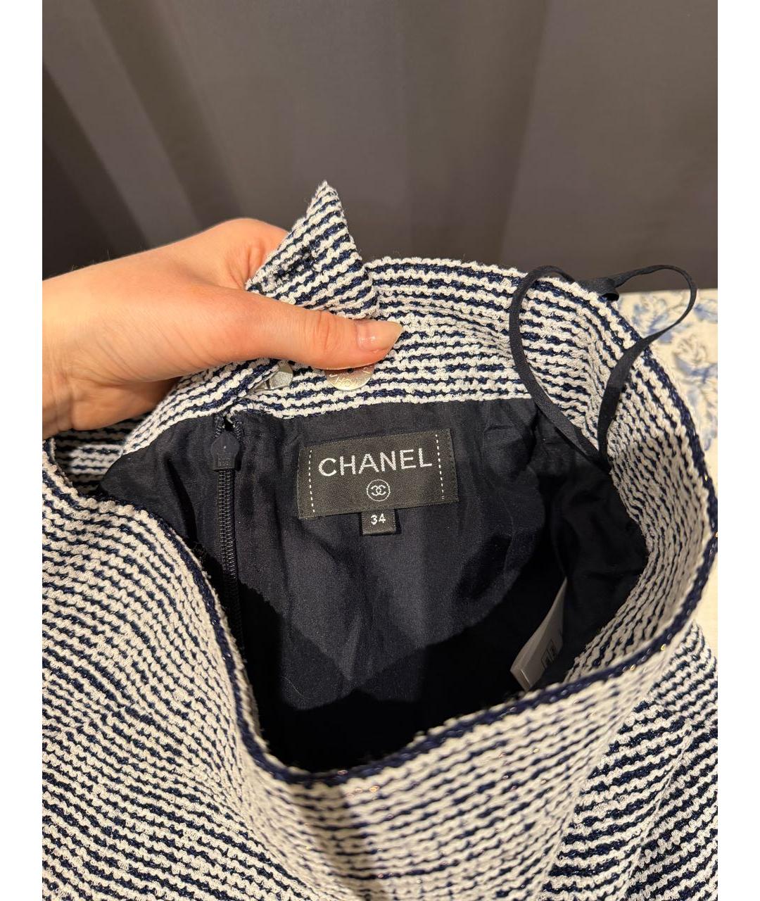 CHANEL Серебряная твидовая юбка миди, фото 3