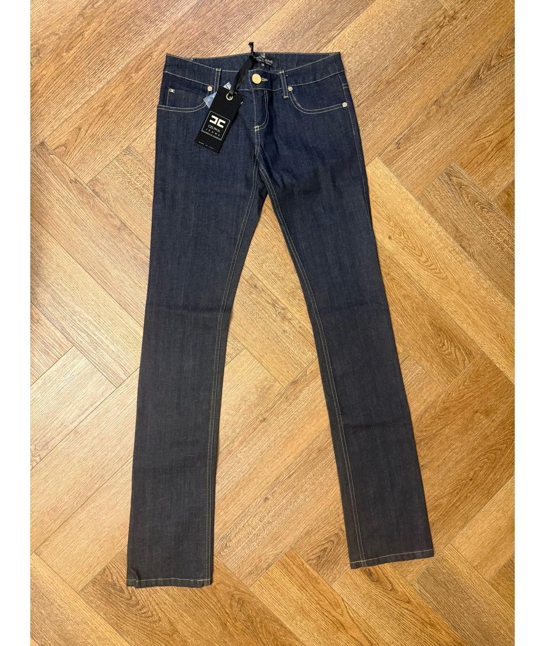 ELISABETTA FRANCHI Темно-синие хлопко-эластановые прямые джинсы, фото 6