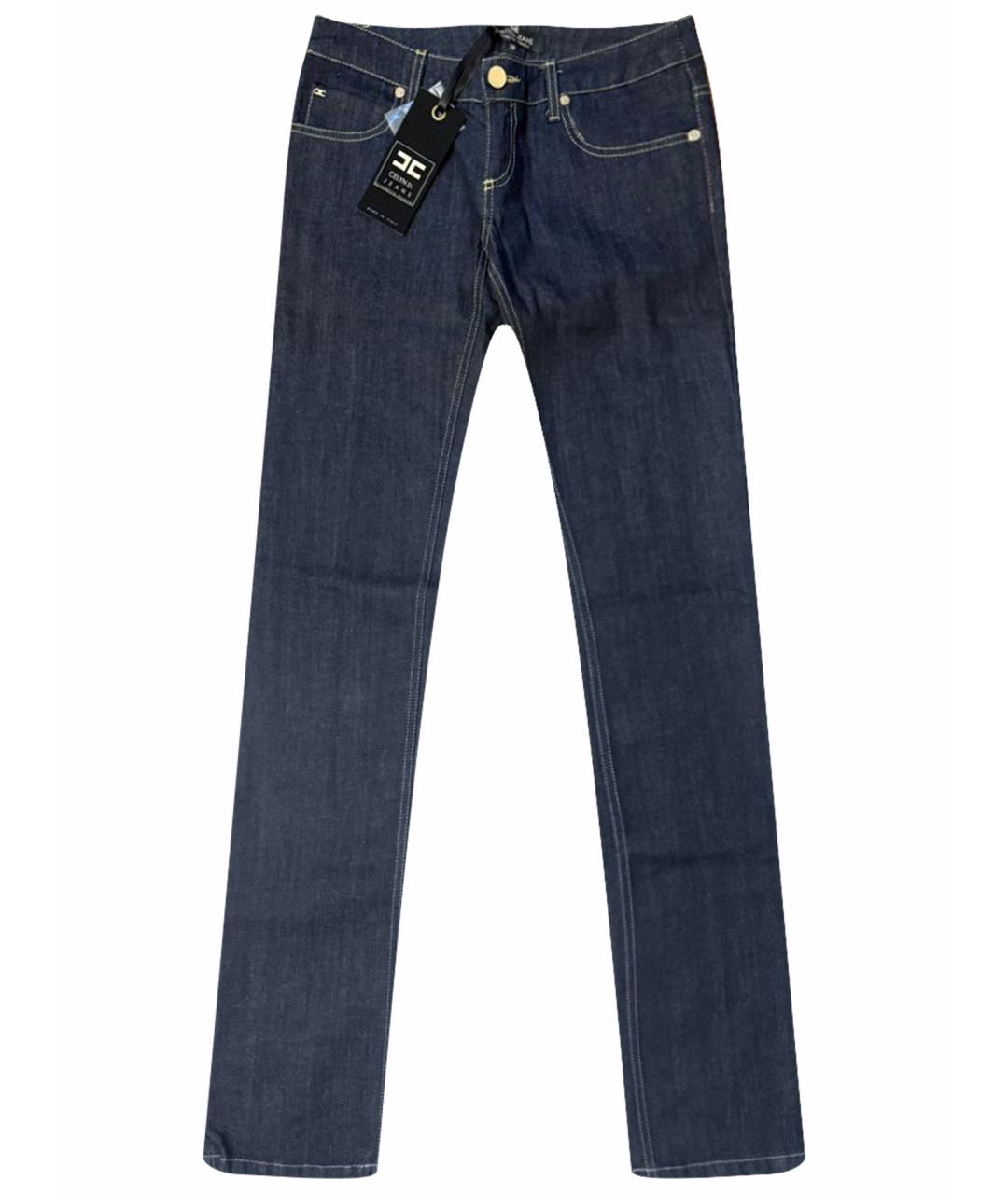 ELISABETTA FRANCHI Темно-синие хлопко-эластановые прямые джинсы, фото 1