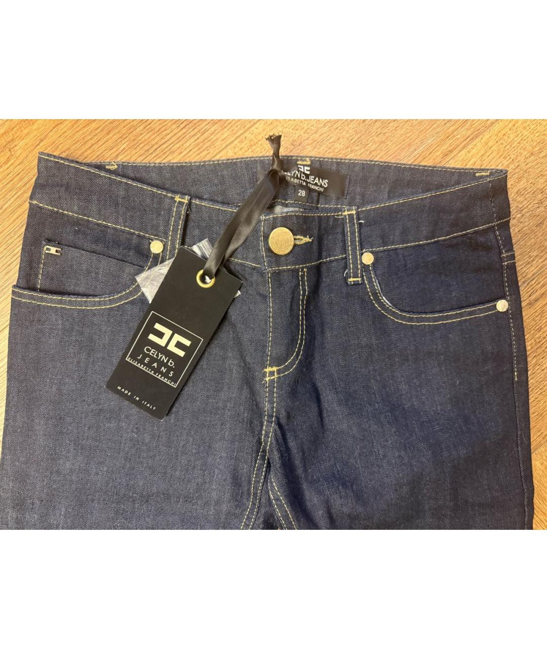 ELISABETTA FRANCHI Темно-синие хлопко-эластановые прямые джинсы, фото 3