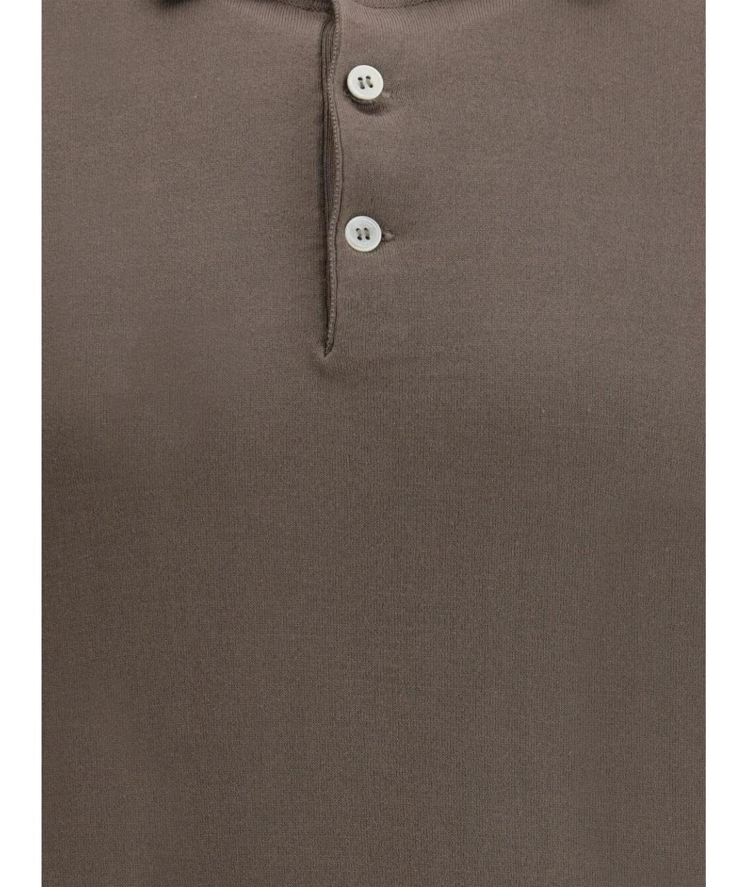 BRUNELLO CUCINELLI Коричневое хлопковое поло с коротким рукавом, фото 3