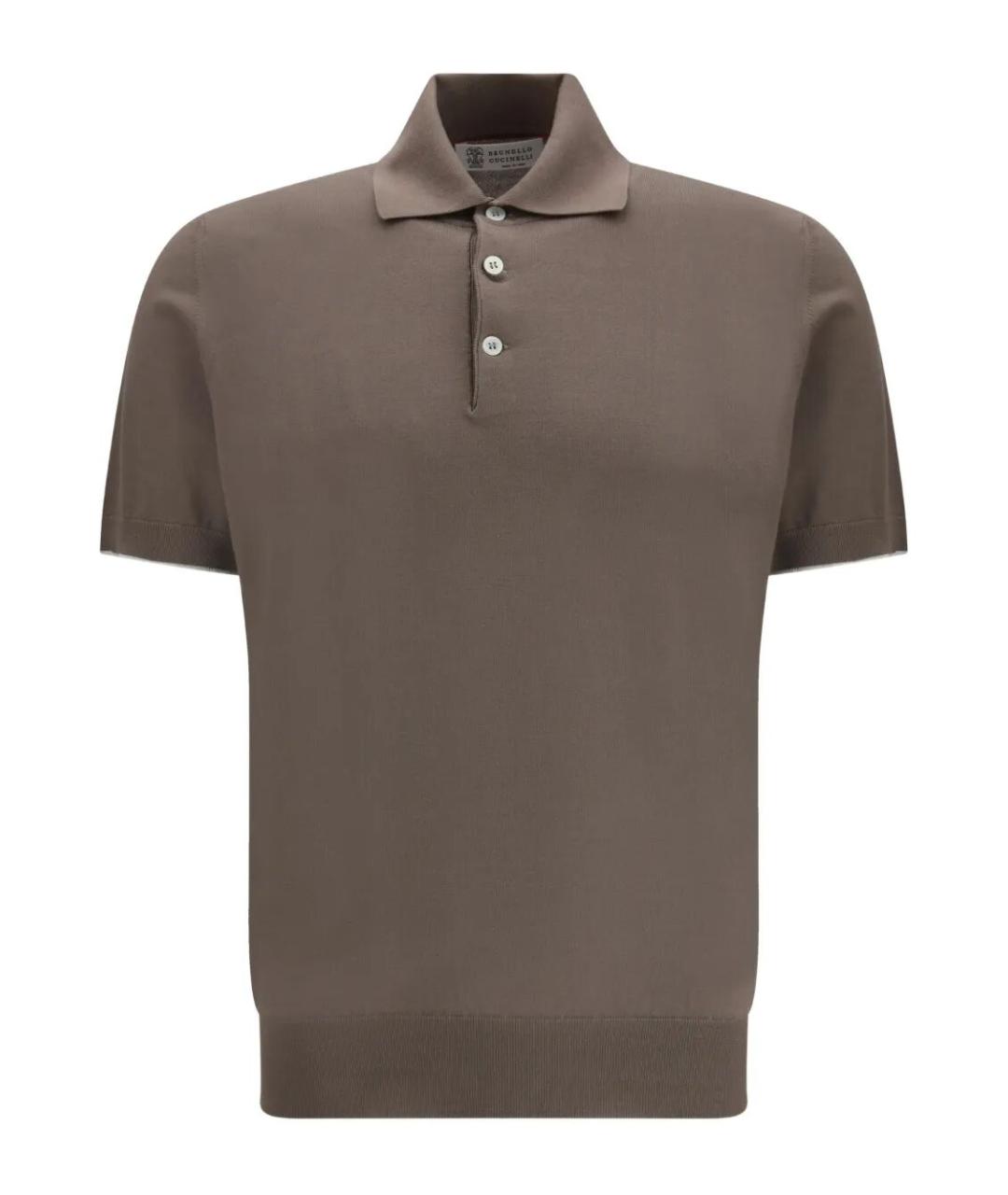 BRUNELLO CUCINELLI Коричневое хлопковое поло с коротким рукавом, фото 1