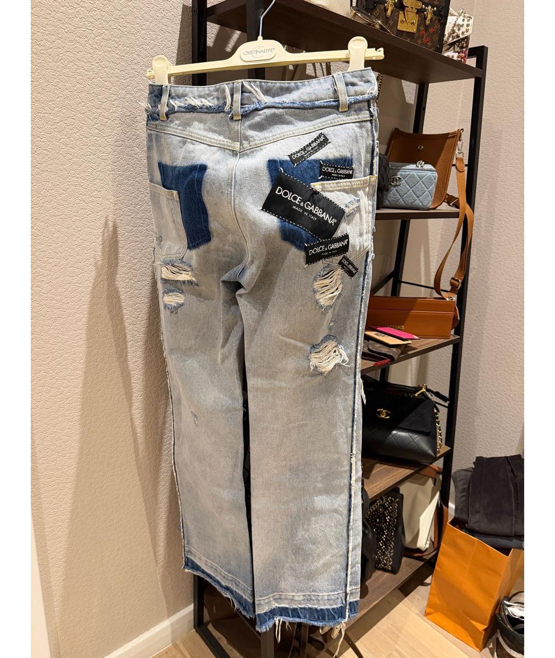 DOLCE&GABBANA Синие хлопковые прямые джинсы, фото 2