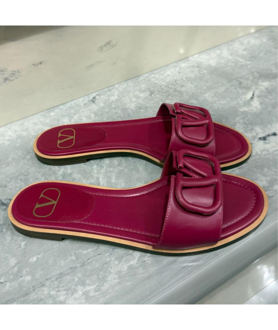 VALENTINO Бордовые кожаные шлепанцы, фото 4