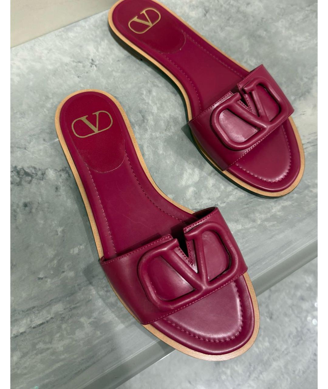 VALENTINO Бордовые кожаные шлепанцы, фото 3