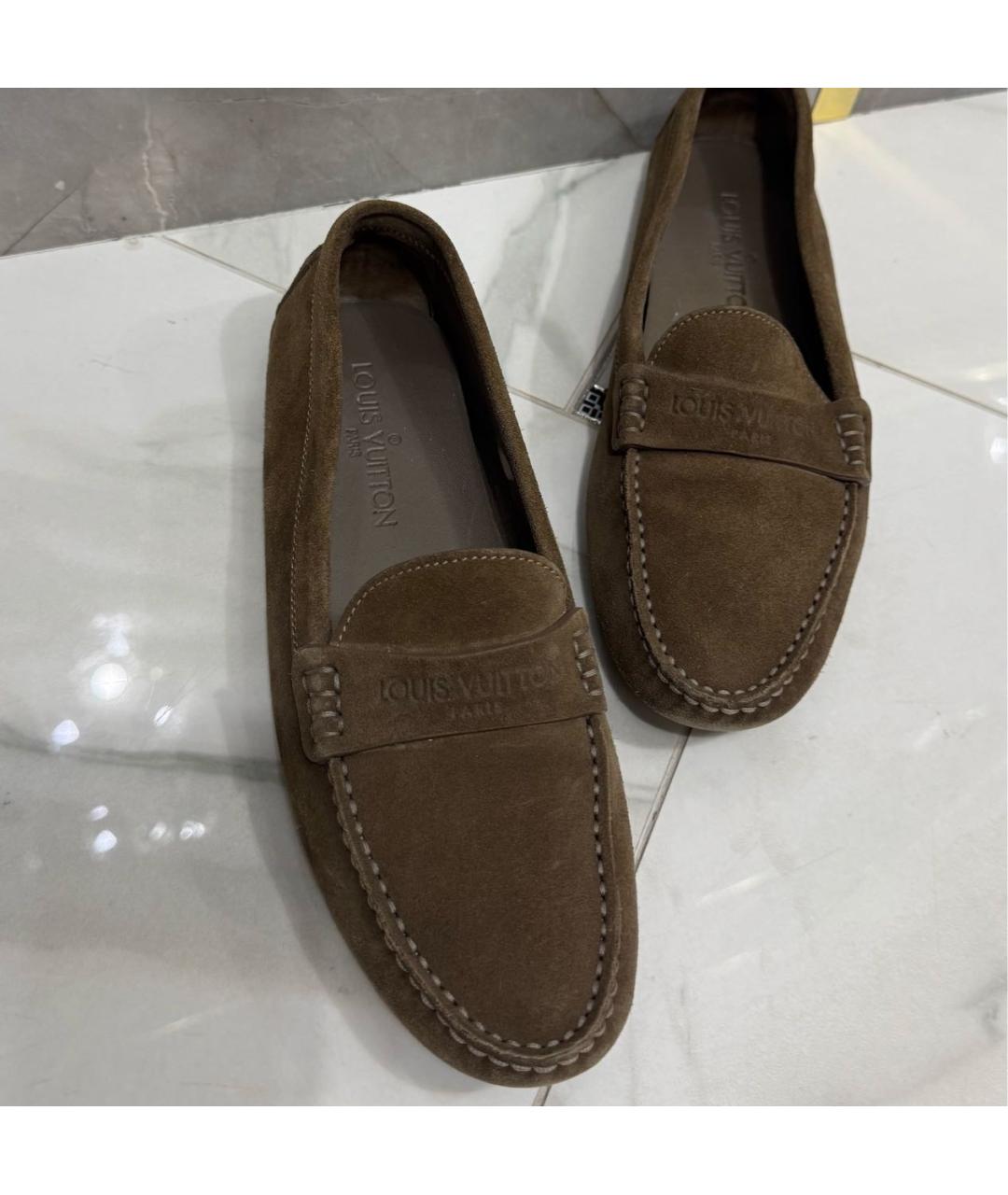 LOUIS VUITTON Хаки замшевые мокасины, фото 2