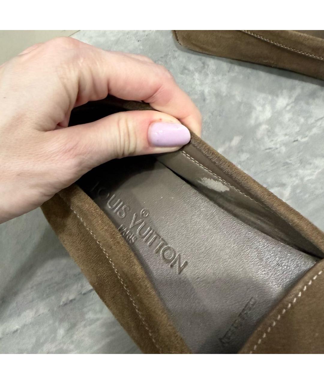 LOUIS VUITTON Хаки замшевые мокасины, фото 7