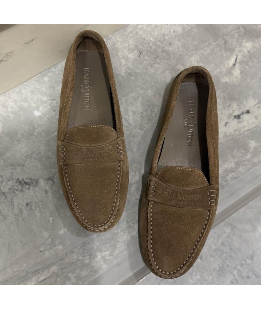 LOUIS VUITTON Хаки замшевые мокасины, фото 5