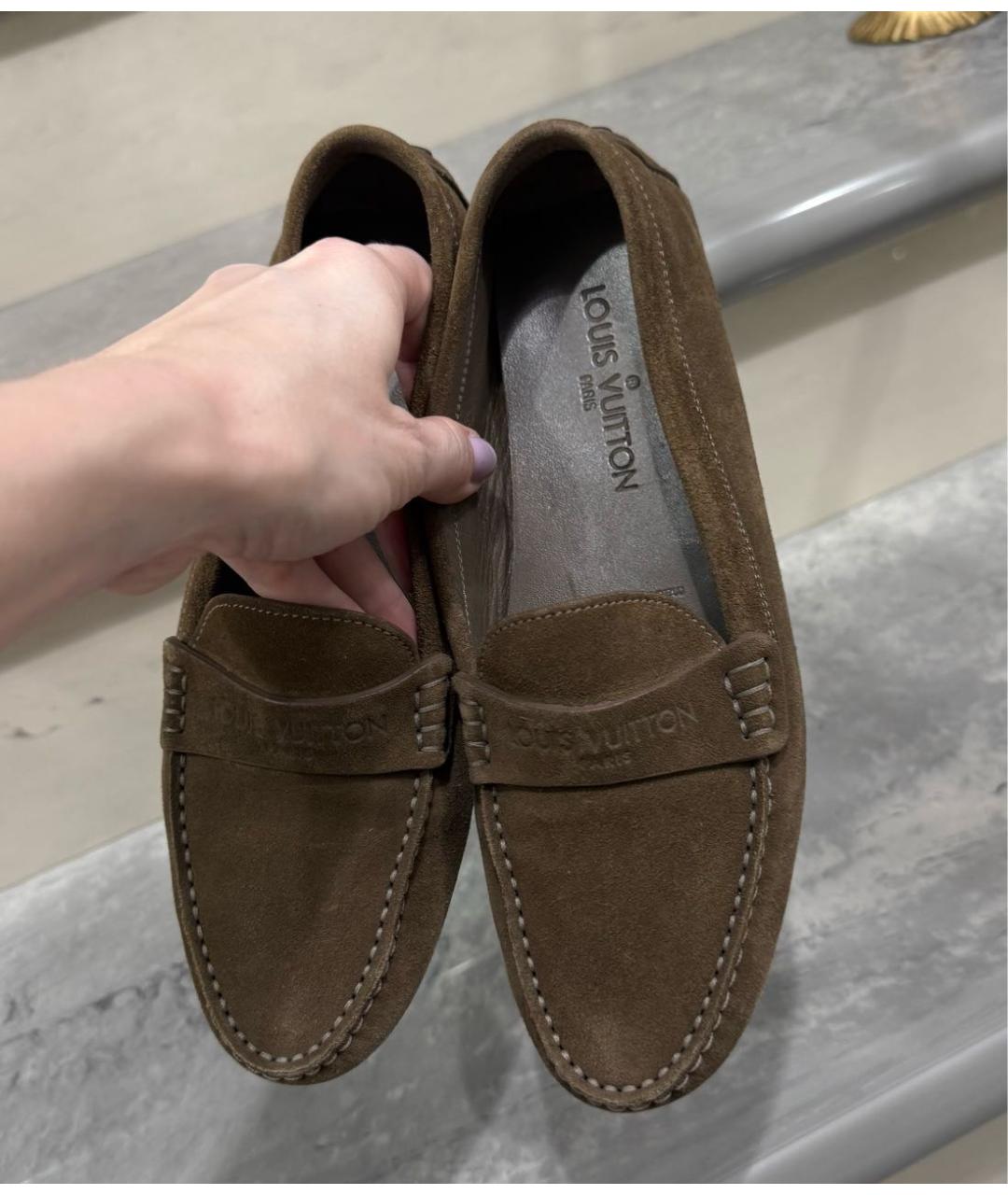 LOUIS VUITTON Хаки замшевые мокасины, фото 8