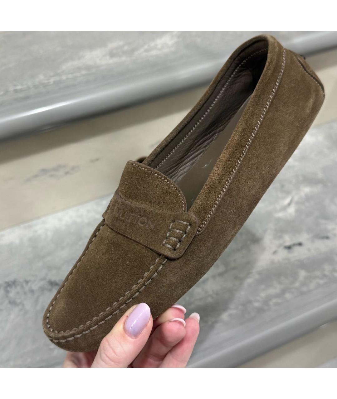 LOUIS VUITTON Хаки замшевые мокасины, фото 4