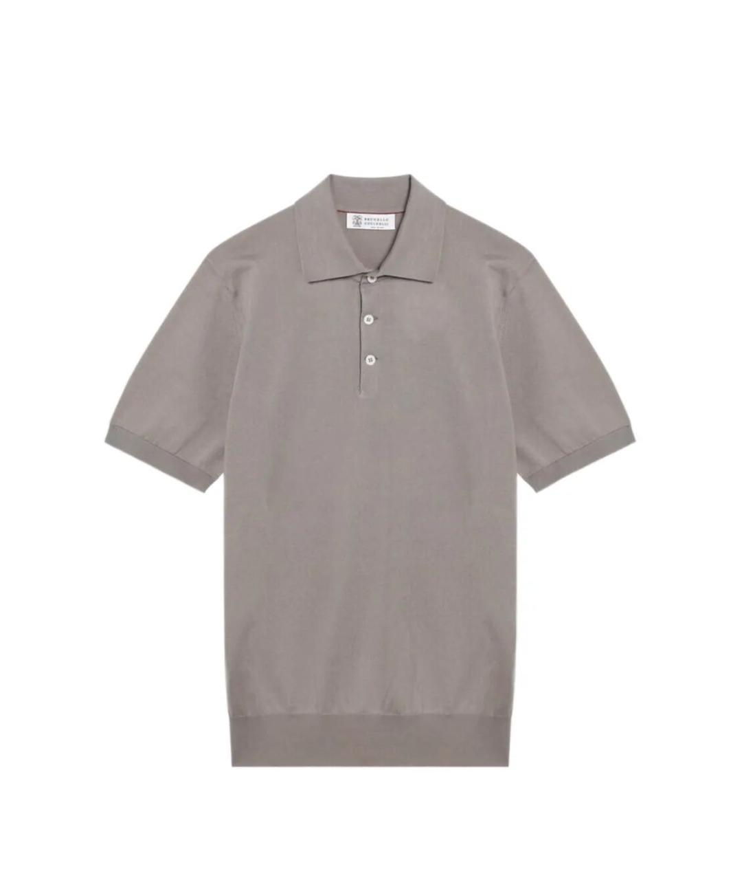 BRUNELLO CUCINELLI Коричневое хлопковое поло с коротким рукавом, фото 2