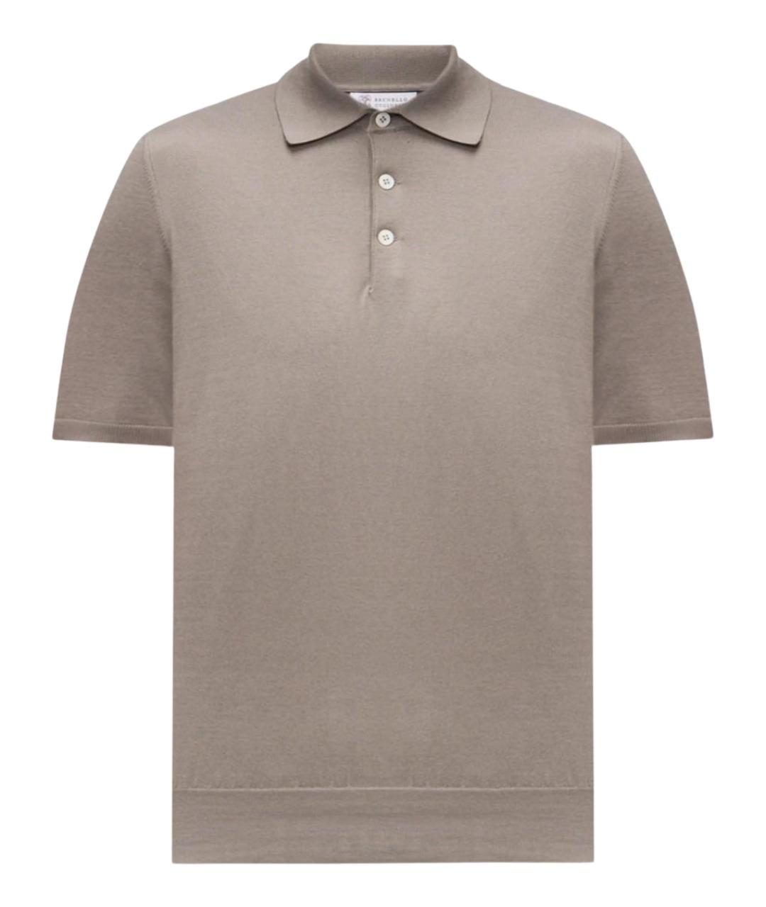 BRUNELLO CUCINELLI Коричневое хлопковое поло с коротким рукавом, фото 1