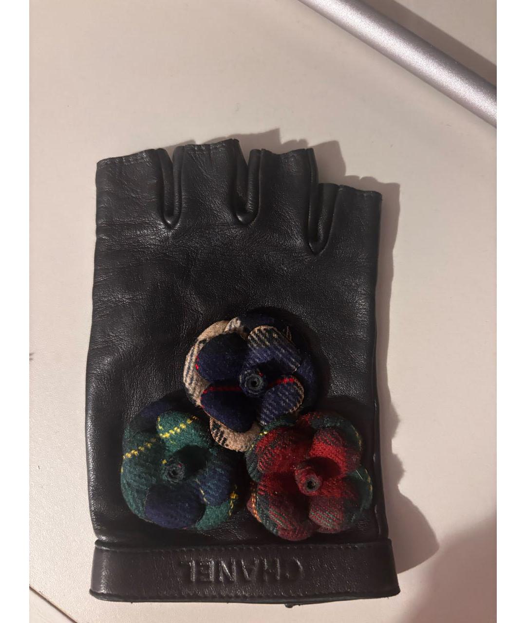 CHANEL Черные кожаные митенки, фото 3