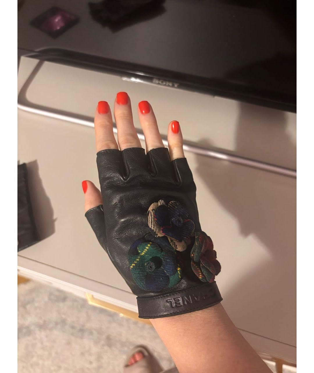 CHANEL Черные кожаные митенки, фото 4