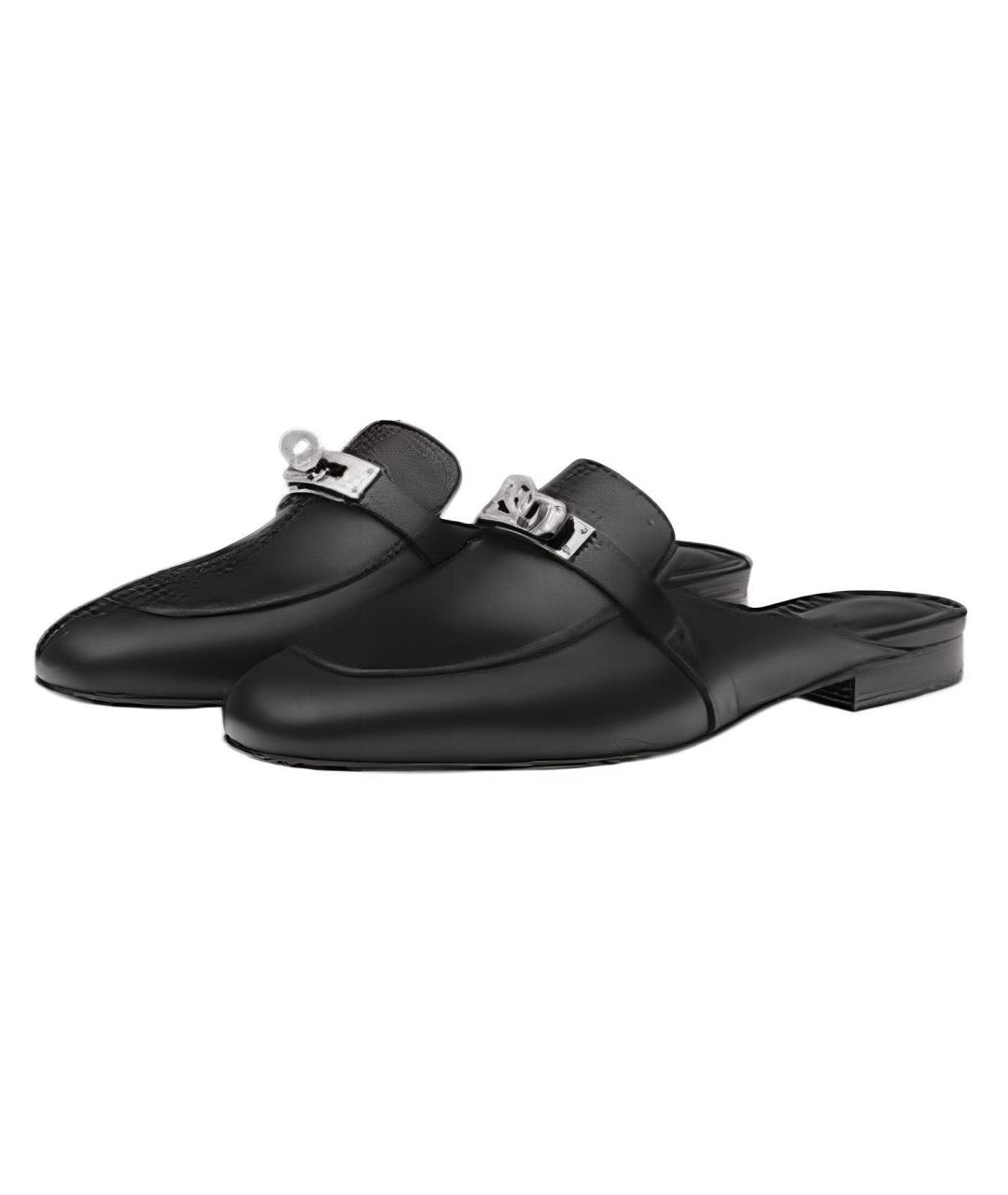 HERMES Черные кожаные мюли, фото 2