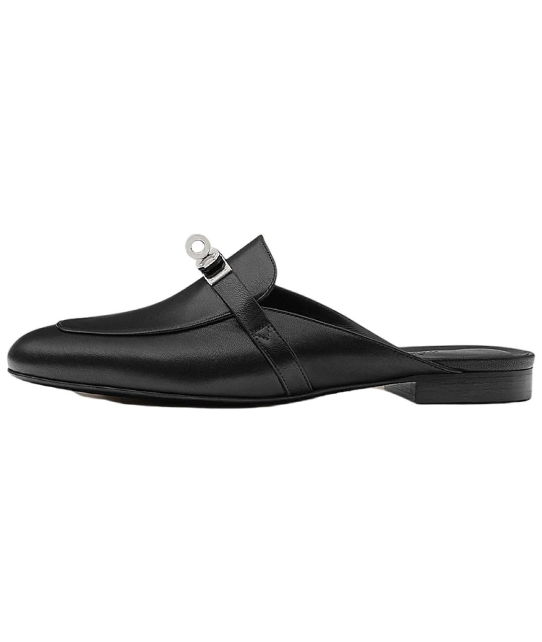 HERMES Черные кожаные мюли, фото 5