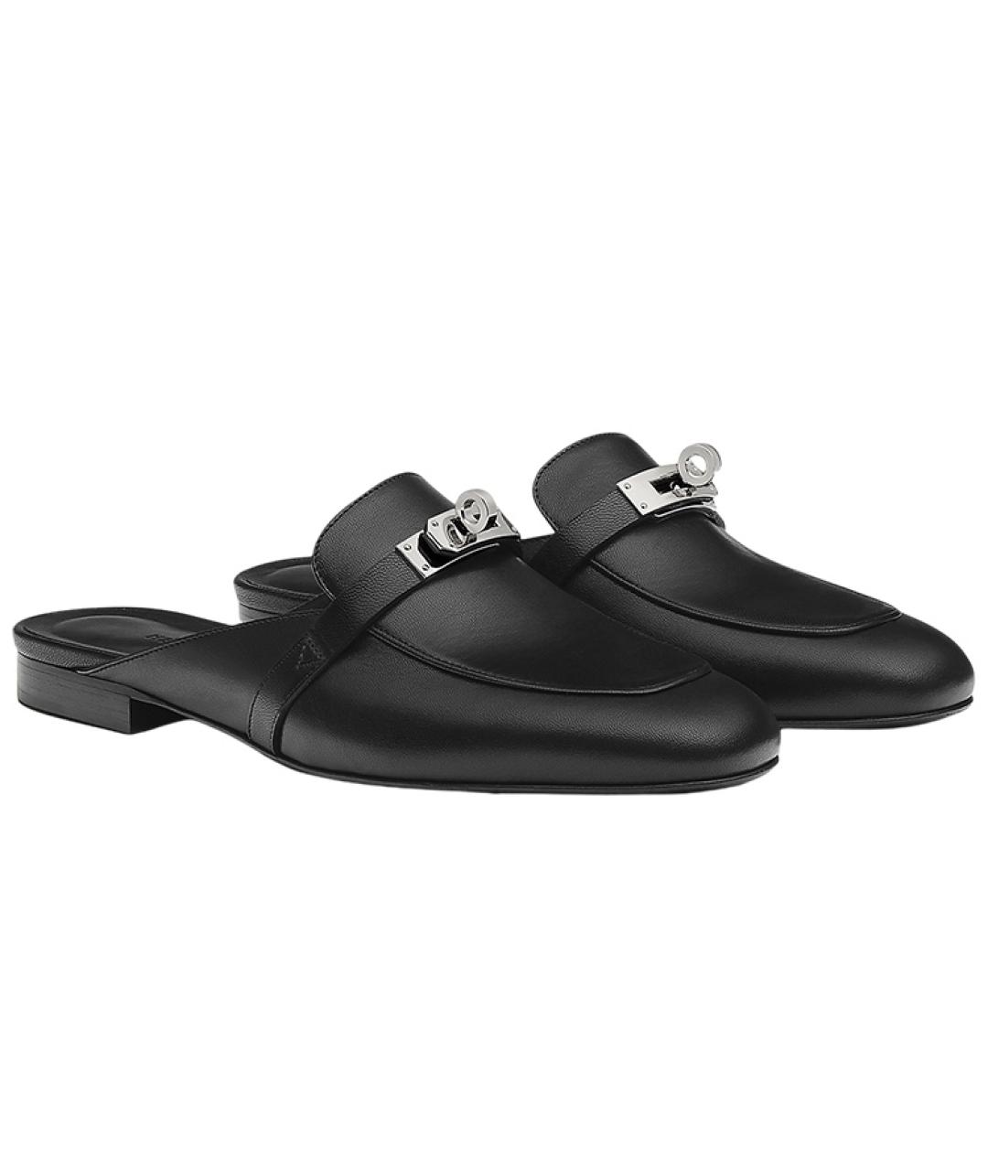 HERMES Черные кожаные мюли, фото 3