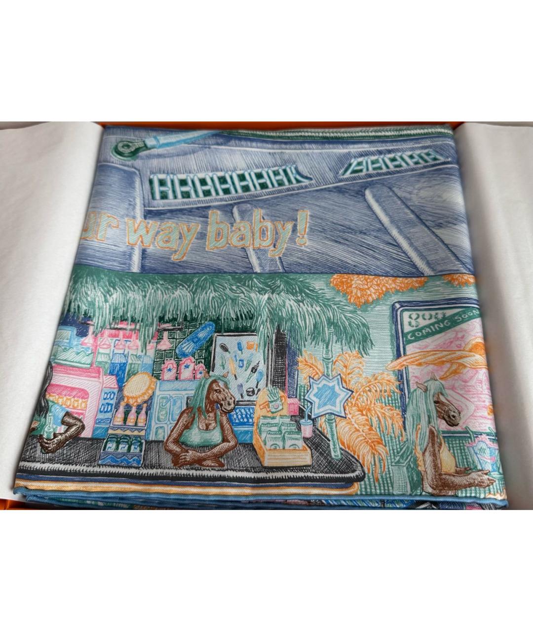 HERMES Голубой шелковый платок, фото 3