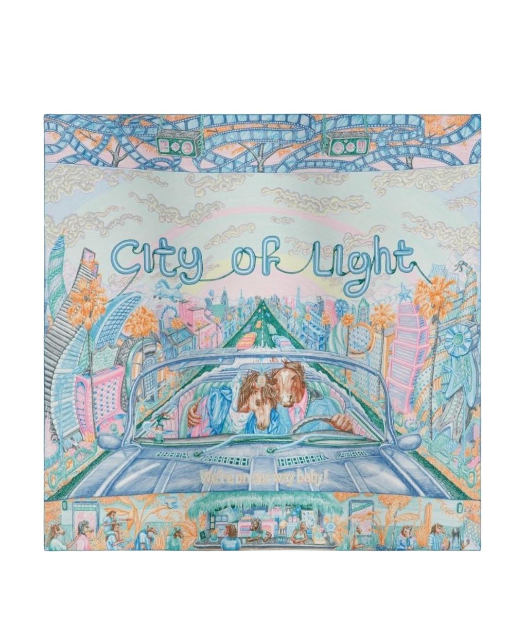 HERMES Голубой шелковый платок, фото 1