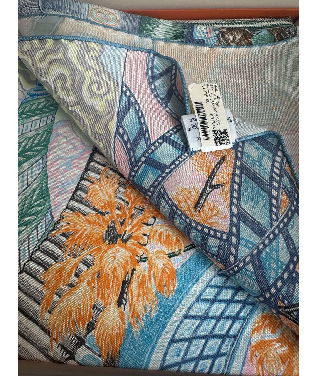 HERMES Голубой шелковый платок, фото 4