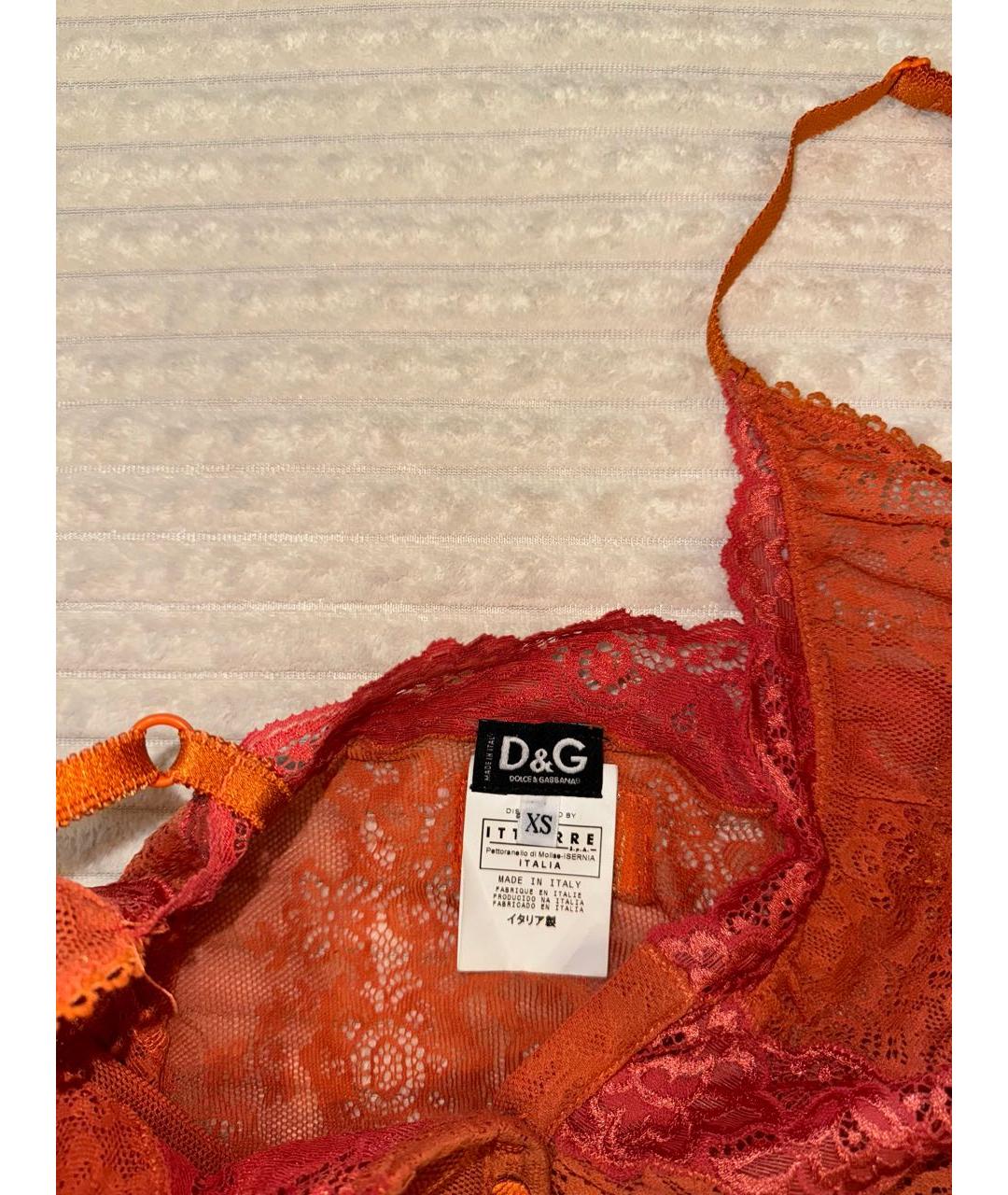 DOLCE&GABBANA Оранжевая кружевная майка, фото 3