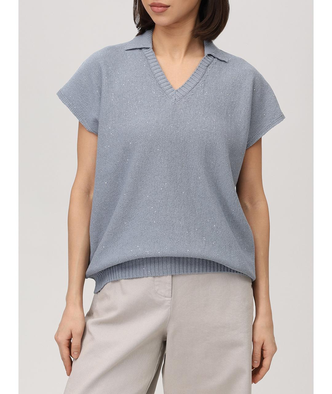 PANICALE Голубой хлопковый джемпер / свитер, фото 4