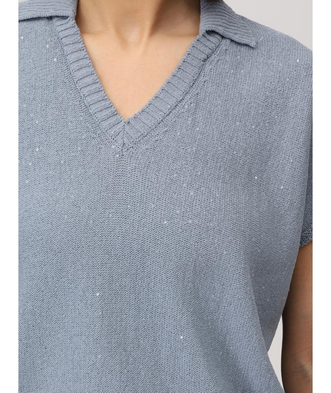 PANICALE Голубой хлопковый джемпер / свитер, фото 5