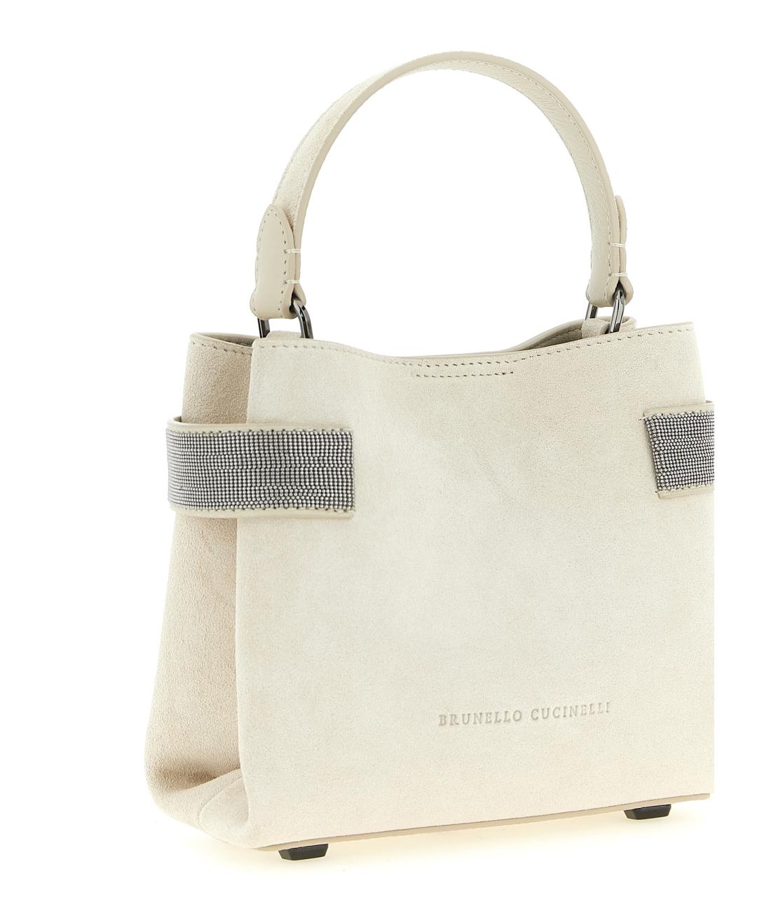 BRUNELLO CUCINELLI Белая замшевая сумка тоут, фото 3