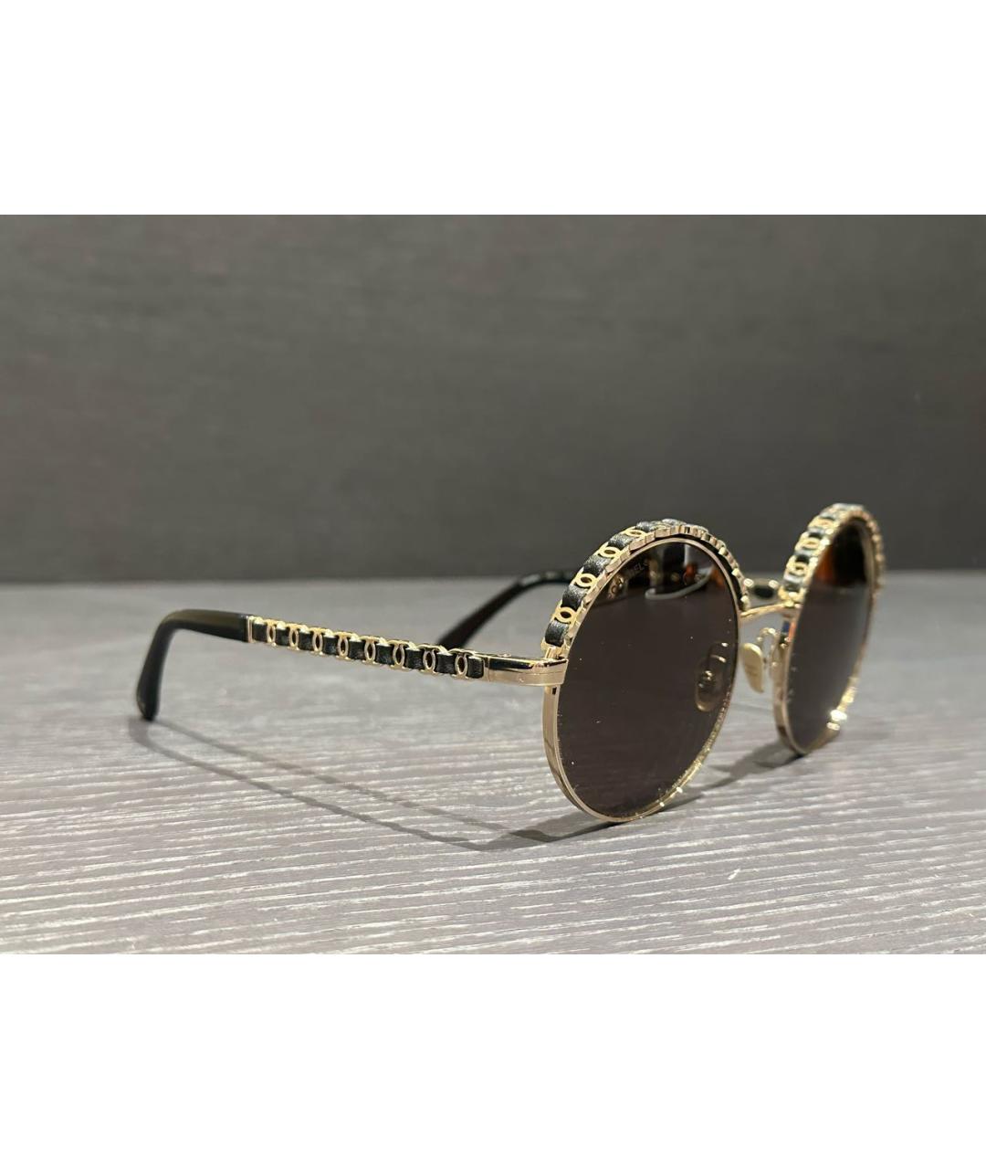 CHANEL Золотые металлические солнцезащитные очки, фото 2