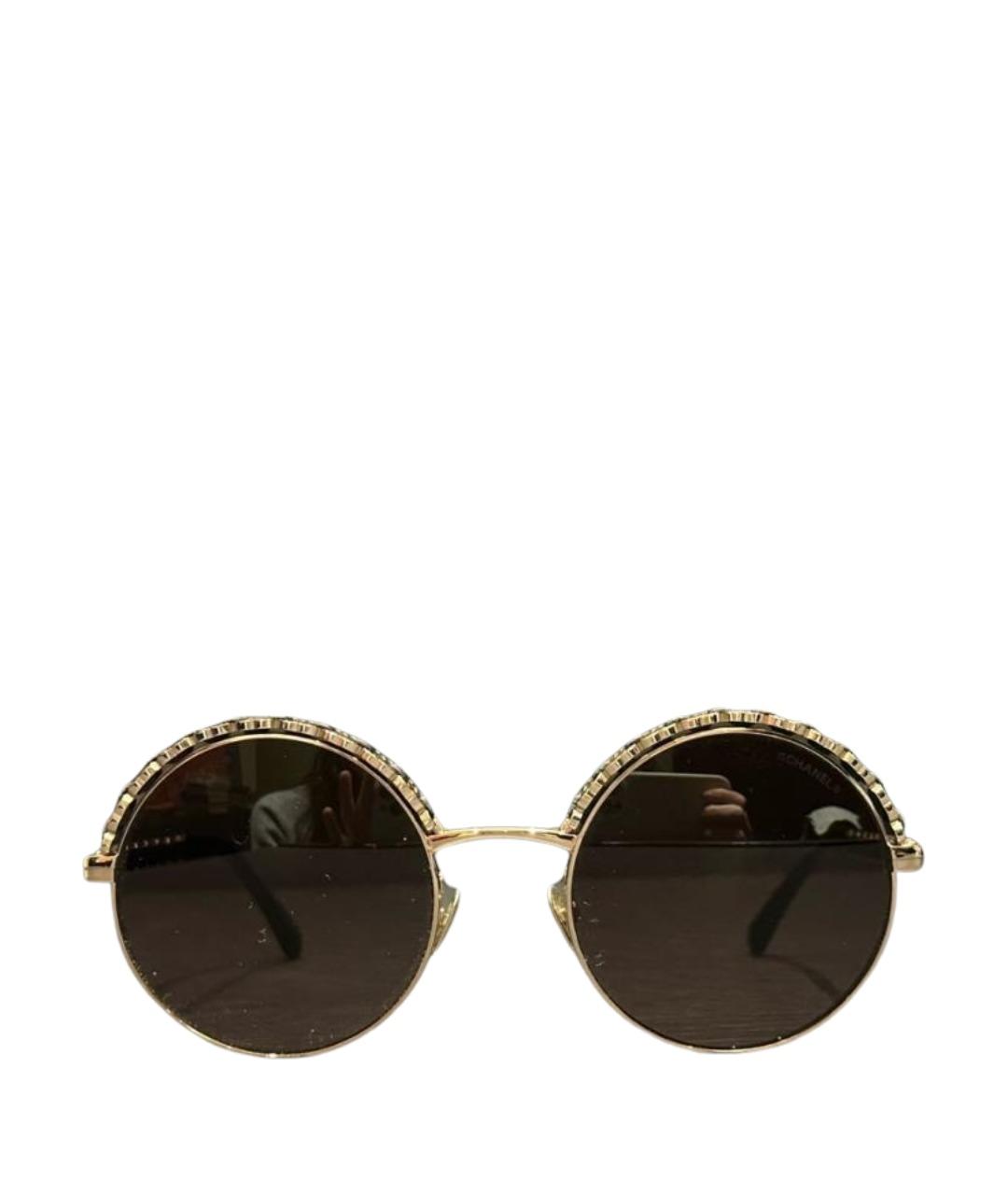 CHANEL Золотые металлические солнцезащитные очки, фото 1