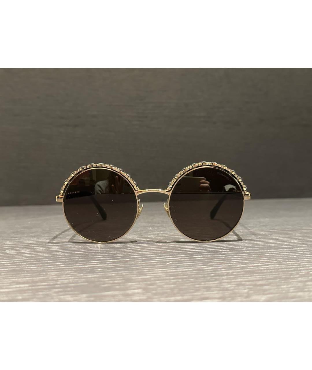 CHANEL Золотые металлические солнцезащитные очки, фото 5