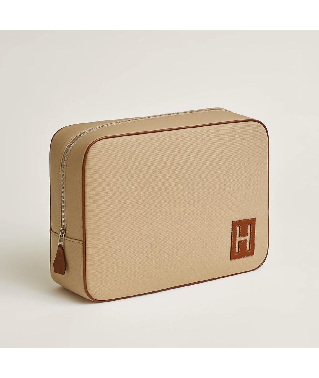 HERMES Бежевая хлопковая косметичка, фото 4