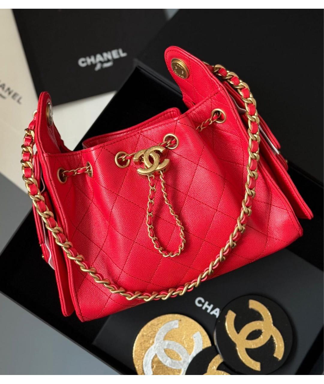 CHANEL Красная кожаная сумка через плечо, фото 2