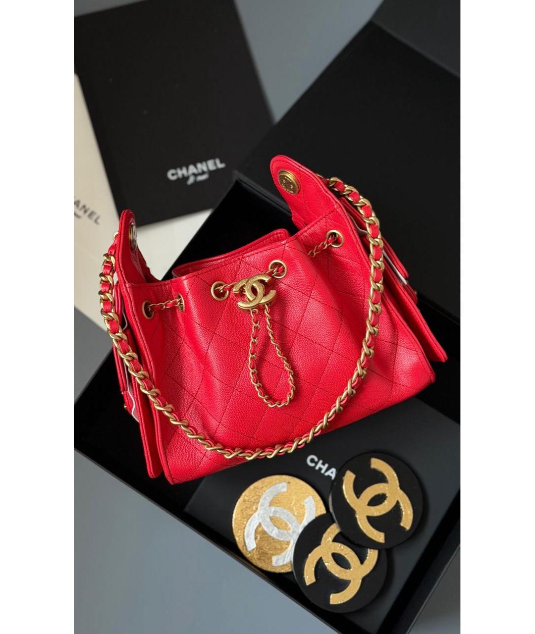 CHANEL Красная кожаная сумка через плечо, фото 3