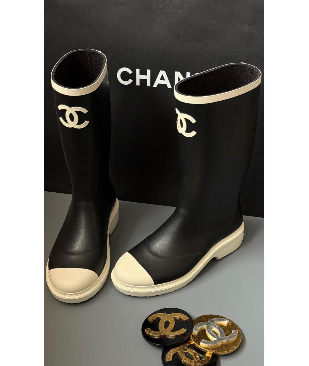 CHANEL Черные резиновые сапоги, фото 2
