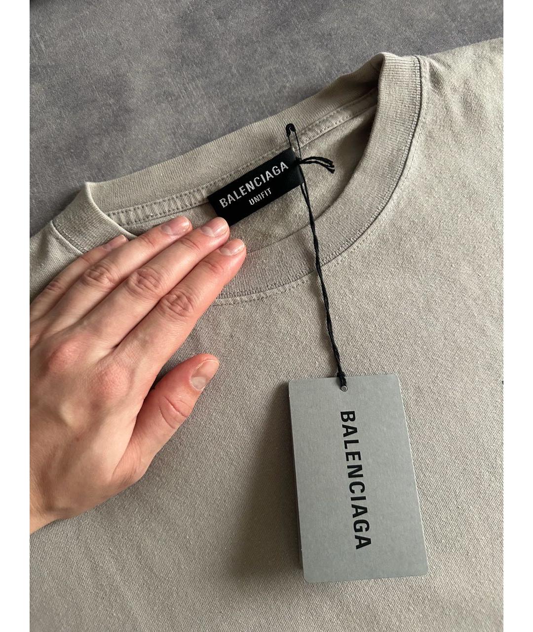 BALENCIAGA Хаки хлопковая футболка, фото 5