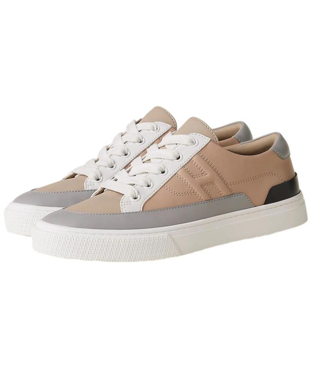 HERMES Бежевые кожаные кеды, фото 3