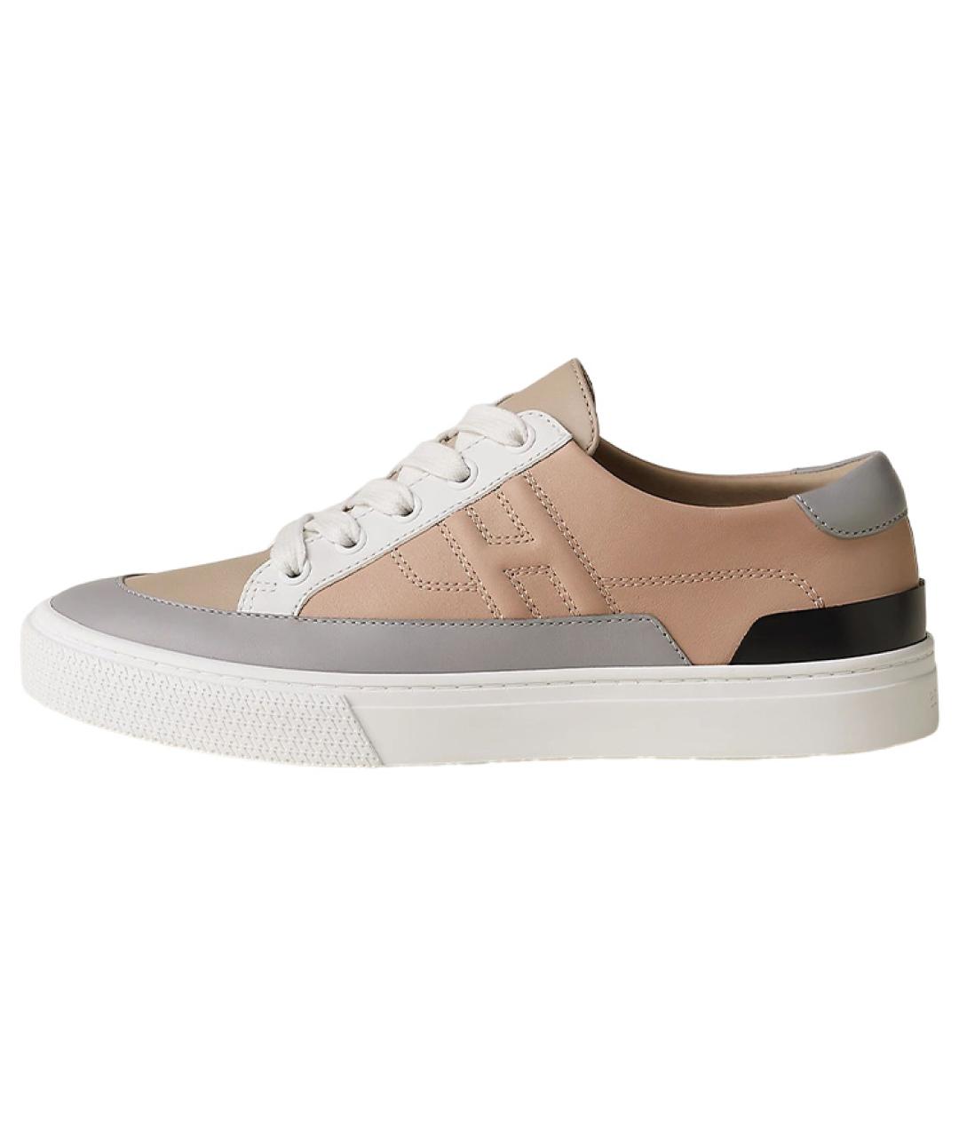 HERMES Бежевые кожаные кеды, фото 2