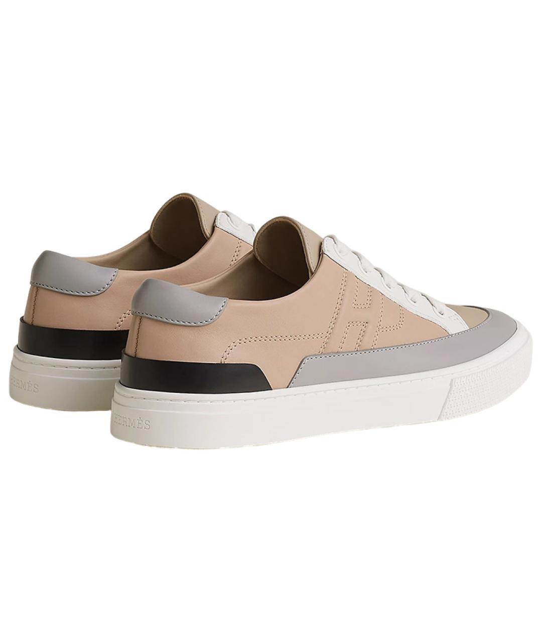HERMES Бежевые кожаные кеды, фото 5