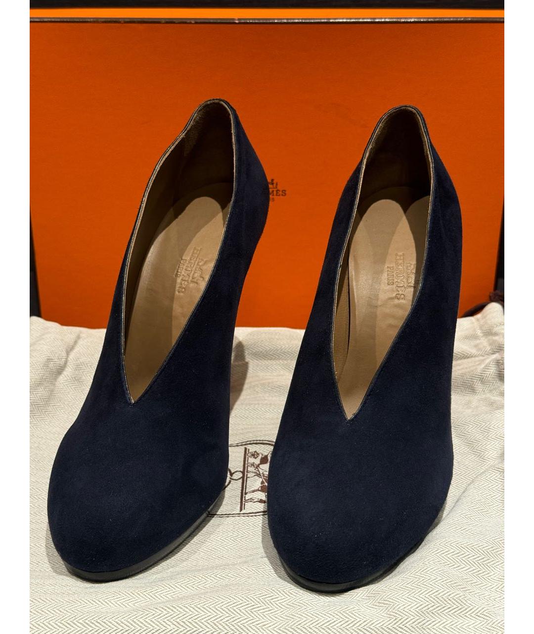 HERMES Темно-синие замшевые туфли, фото 2