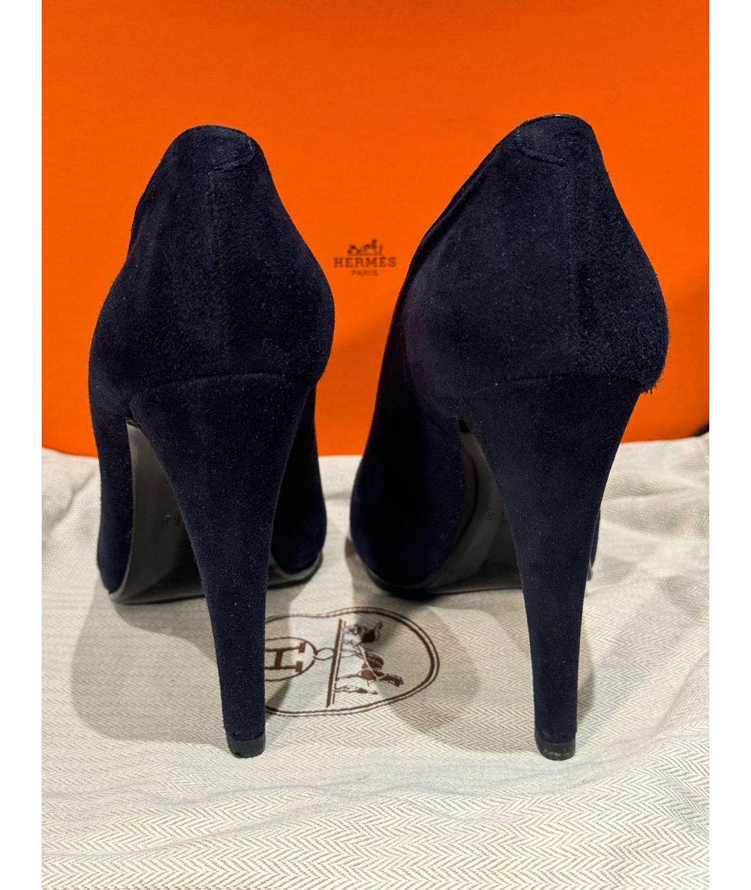 HERMES Темно-синие замшевые туфли, фото 4
