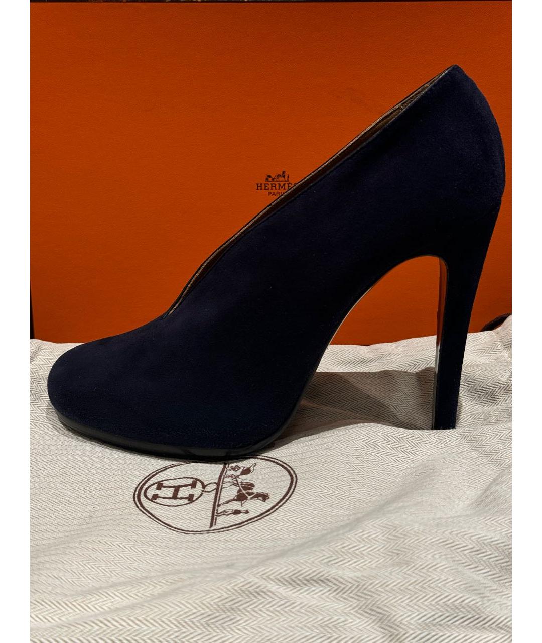 HERMES Темно-синие замшевые туфли, фото 7