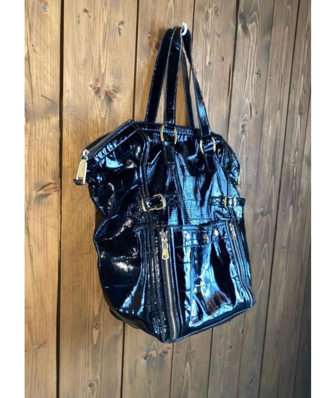 SAINT LAURENT Черная сумка тоут из лакированной кожи, фото 2