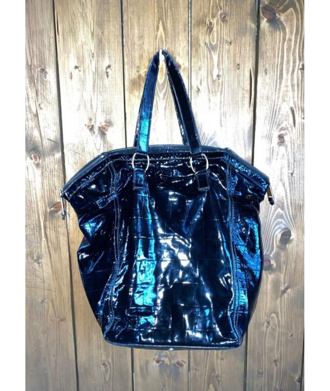 SAINT LAURENT Черная сумка тоут из лакированной кожи, фото 3